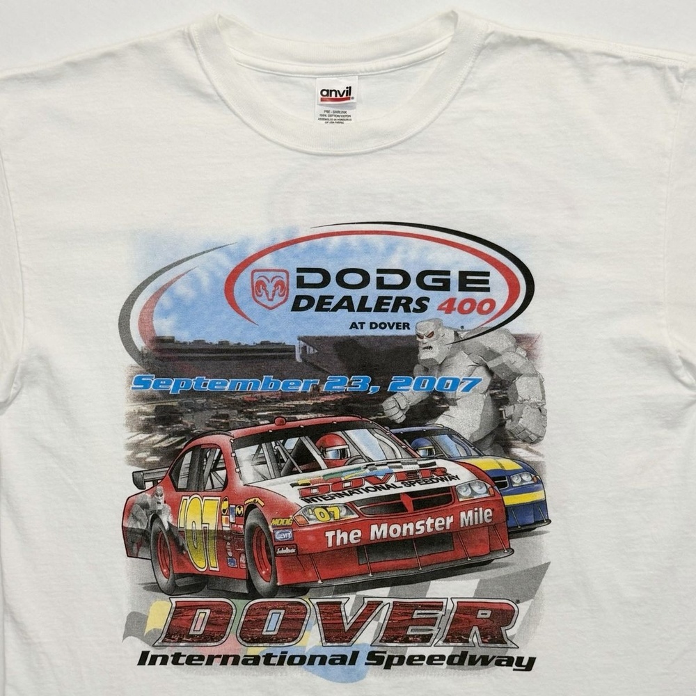 Vintage Y2K Dodge Dealers 400 at Dover NASCAR T-Shirt White L Anvil Monster Mile